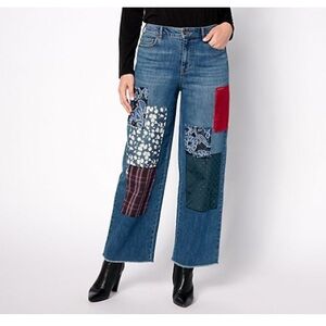 LOGO by Lori Goldstein Blue and Red Flare Jeans